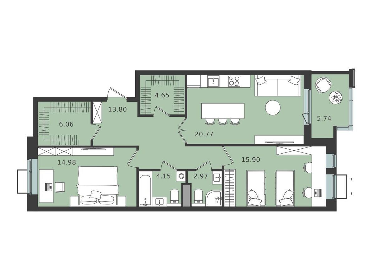 Планировка: 2-комн. квартира 86.15 м² в новостройке Мишино-2