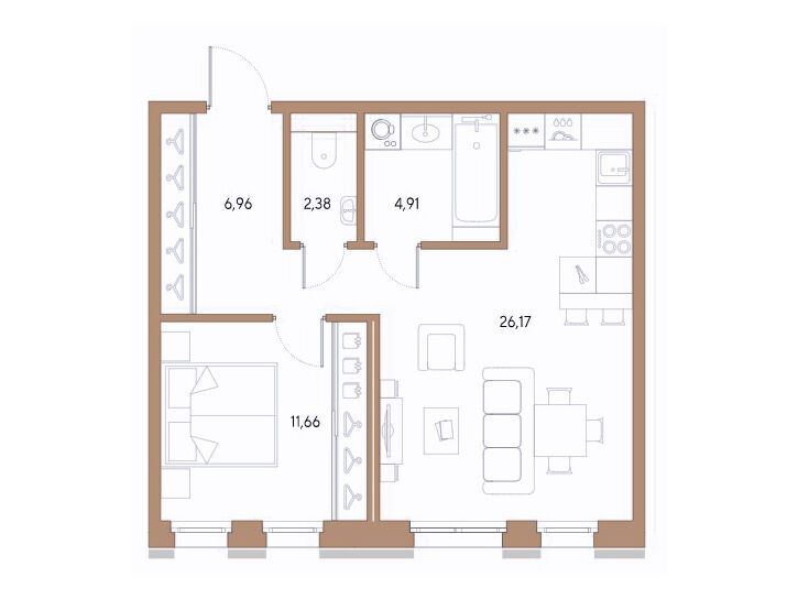 Планировка: 1-комн. квартира 52.08 м² в новостройке Черная речка, 41