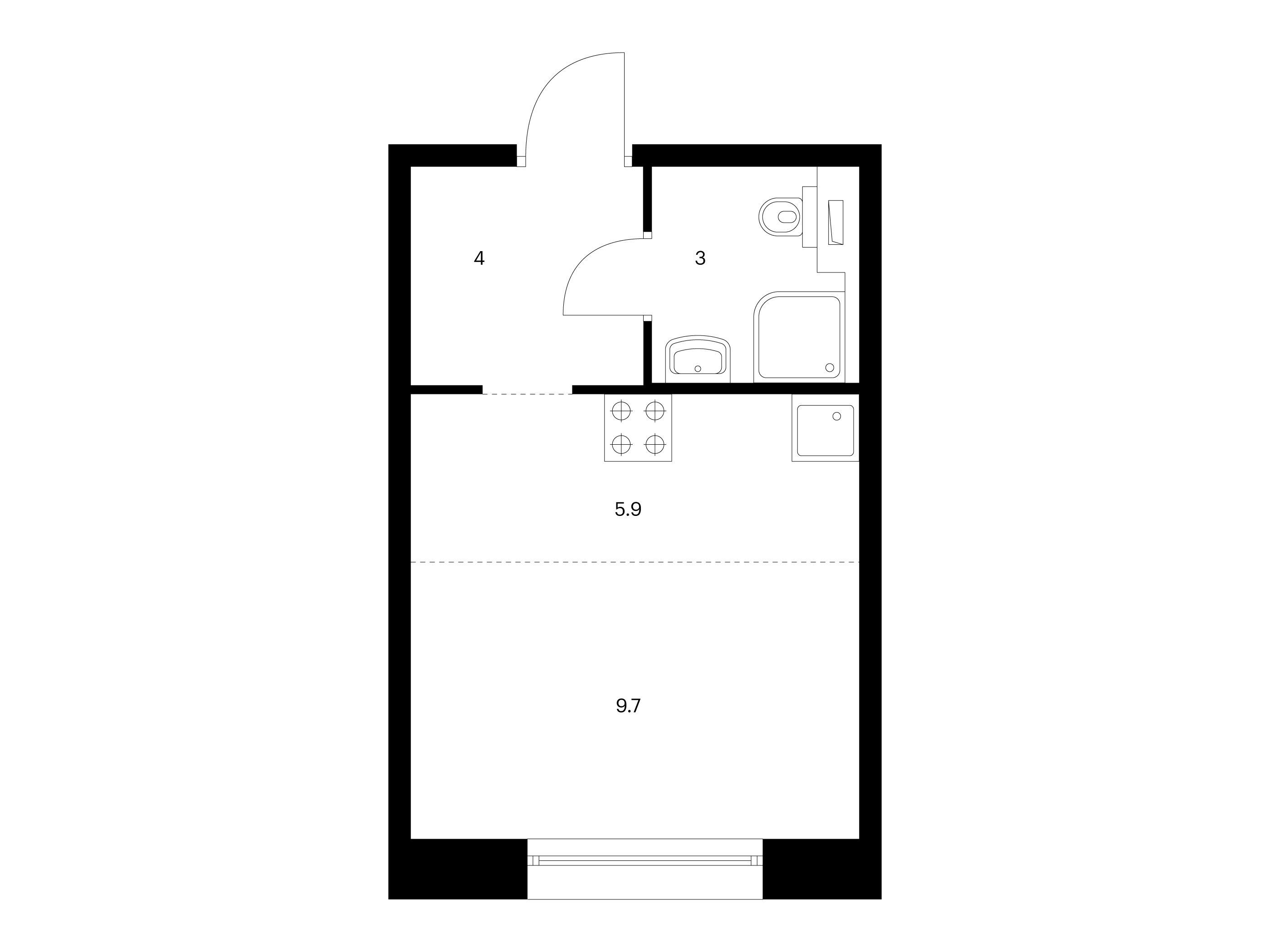 Планировка: Студия 22.60 м² в новостройке Аэронавт