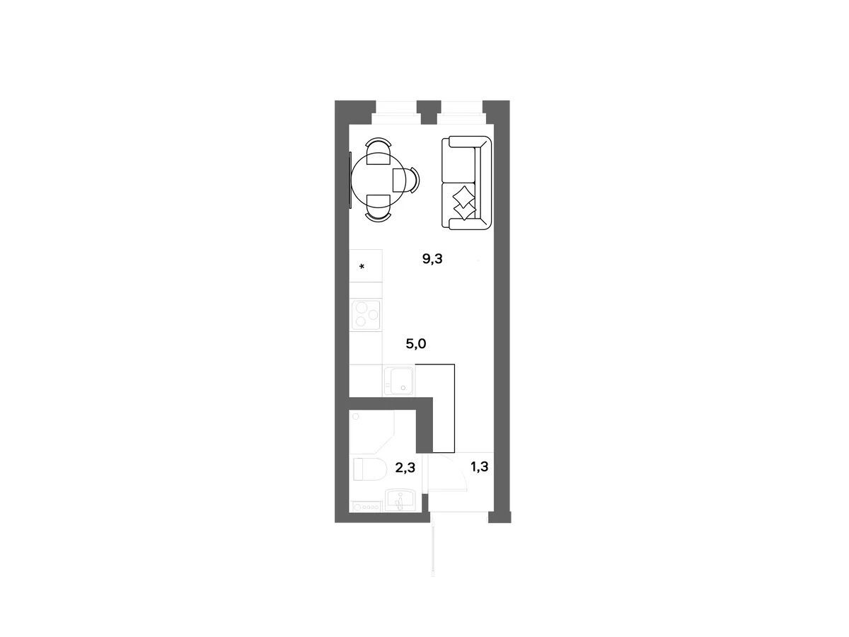 Планировка: Студия 17.90 м² в новостройке Нега