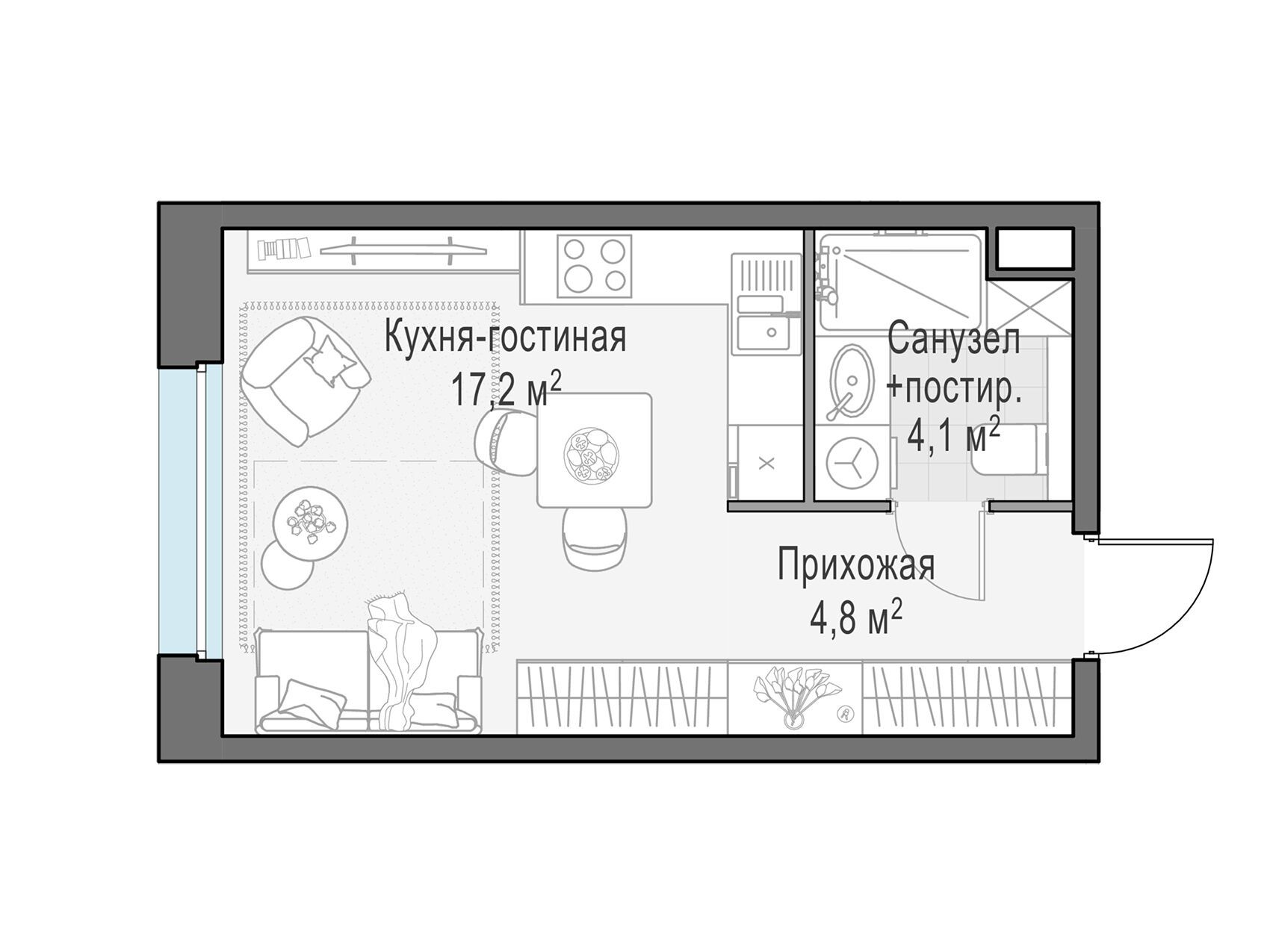 Планировка: Студия 26.10 м² в новостройке ЖК Белый Град