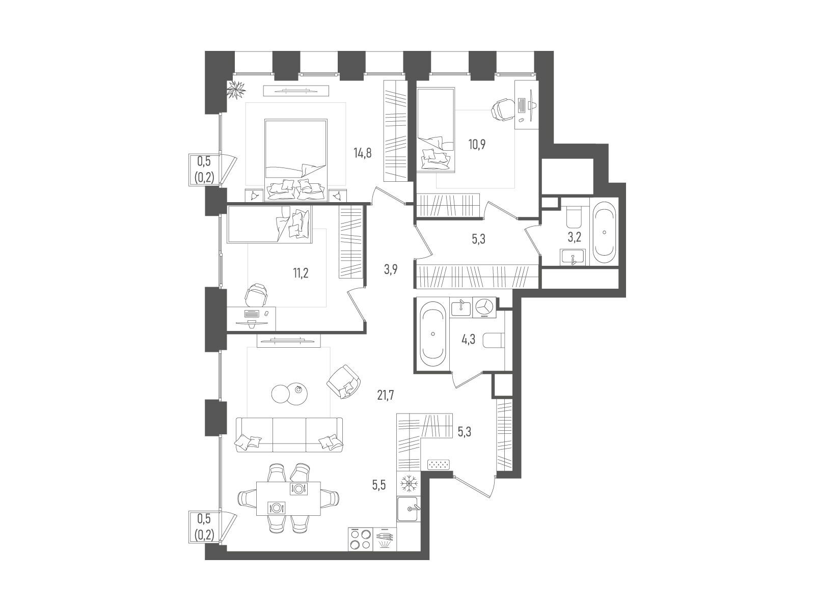 Планировка: 3-комн. квартира 86.50 м² в новостройке ЖК Пейв