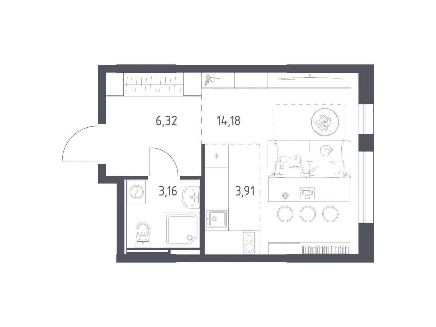 Планировка: Студия 27.57 м² в новостройке Остафьево