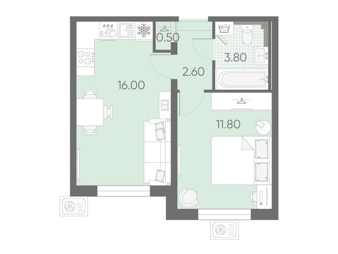 Планировка: 1-комн. квартира 34.70 м² в новостройке Зеркальный ручей