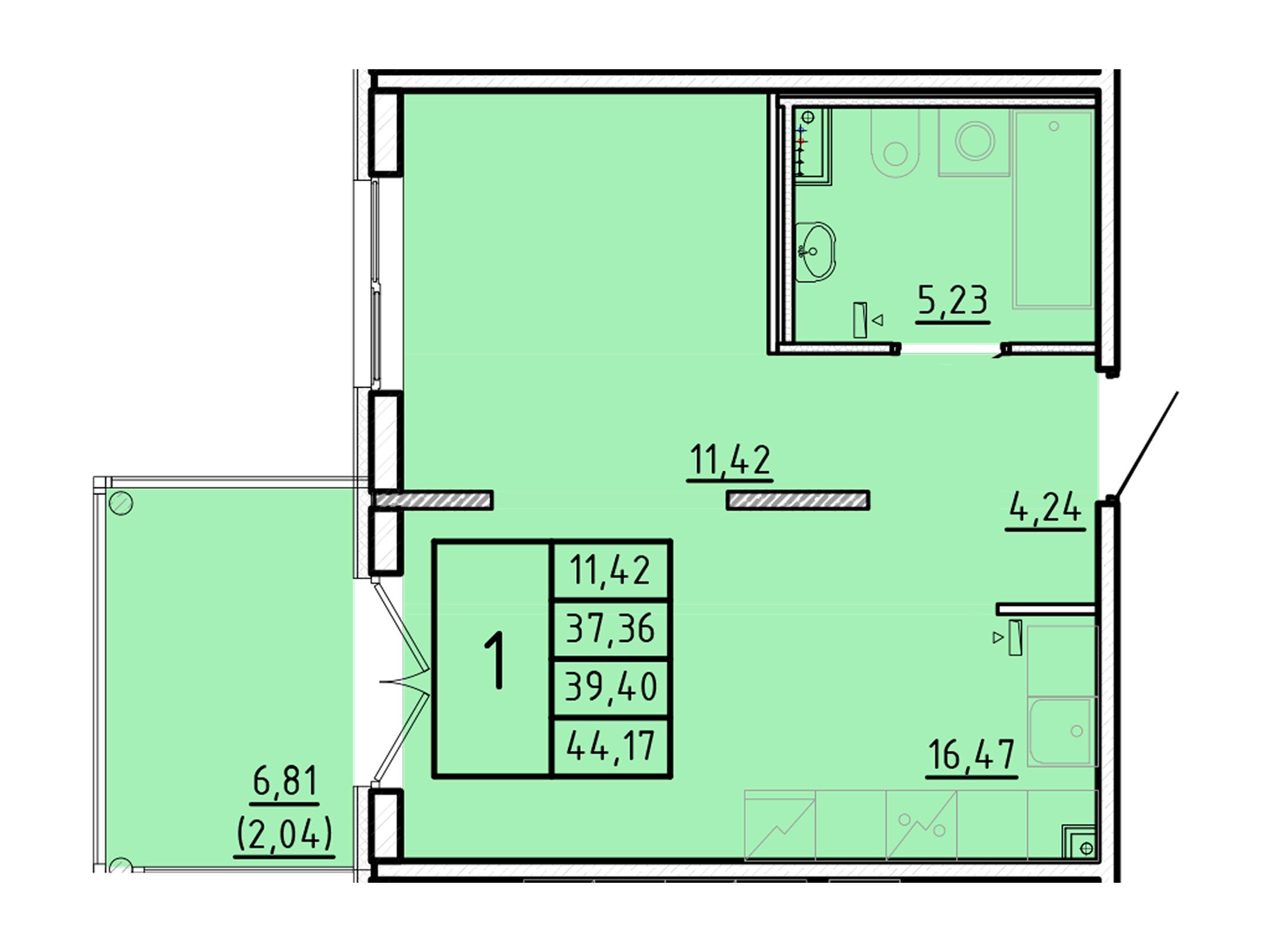 Планировка: 1-комн. квартира 37.36 м² в новостройке Образцовый квартал 16
