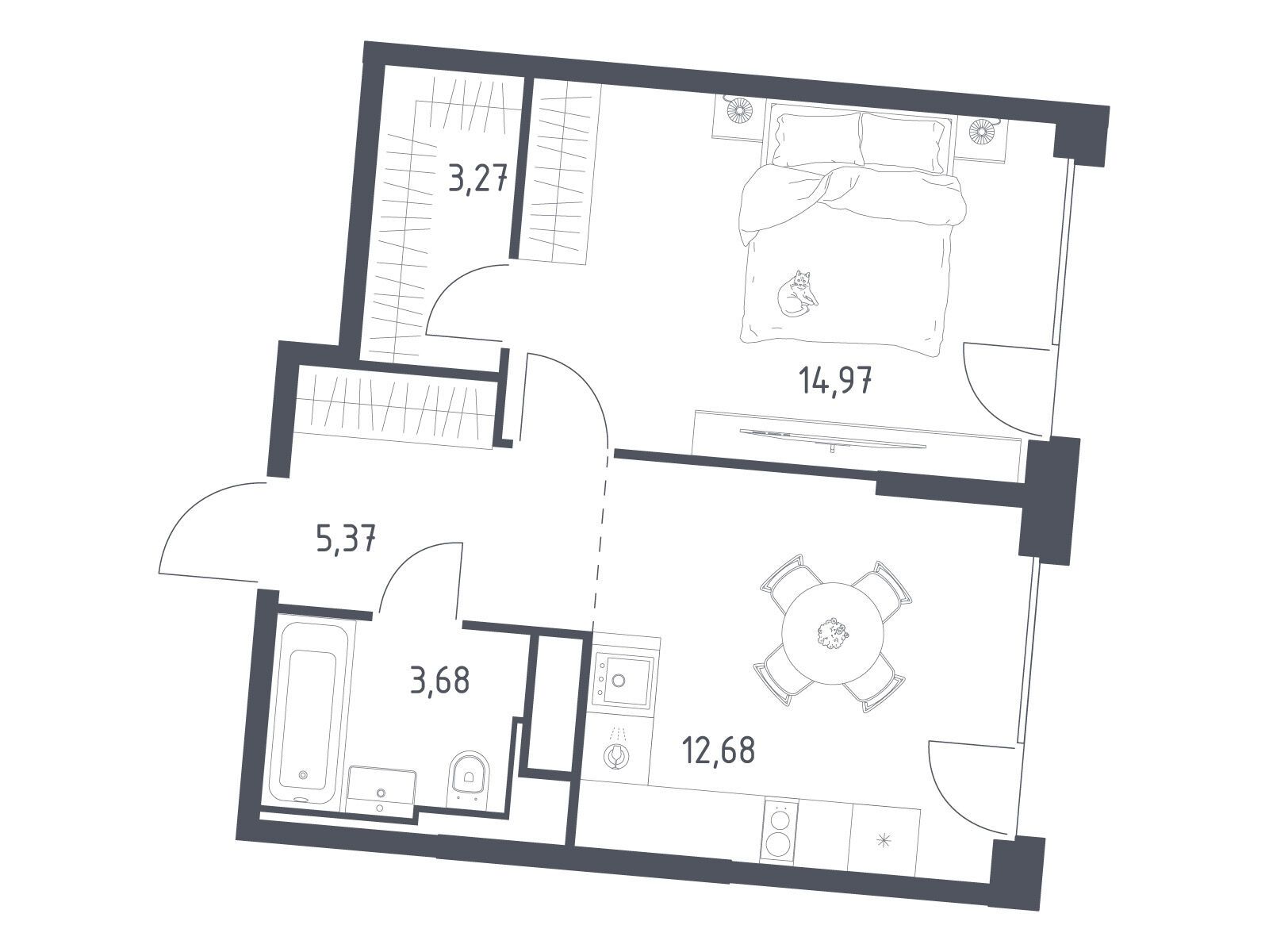 Планировка: 1-комн. квартира 39.97 м² в новостройке Квартал на воде