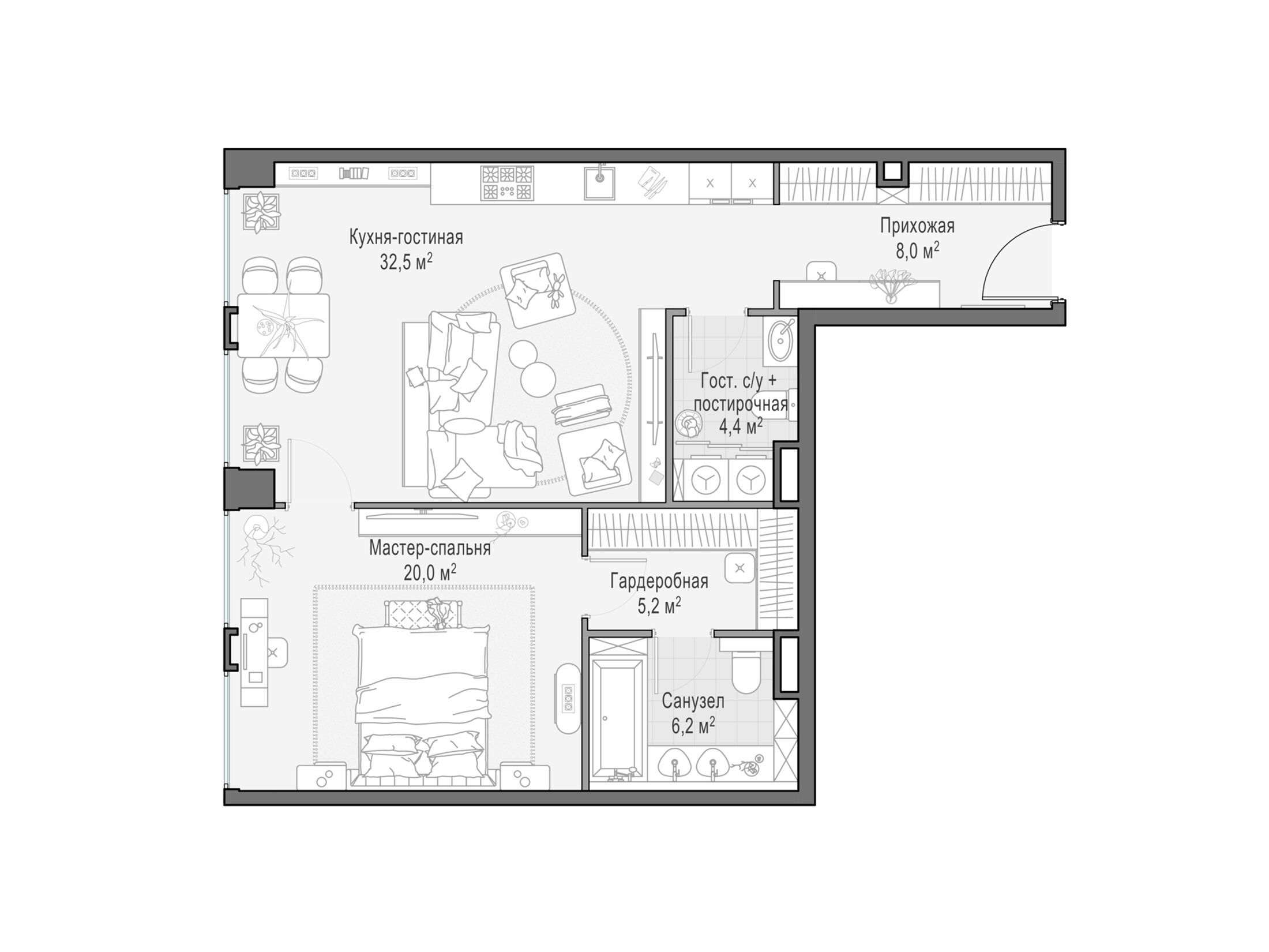Планировка: 1-комн. квартира 76.30 м² в новостройке Лайф тайм