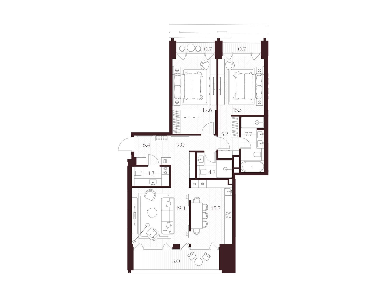 Планировка: 2-комн. квартира 111.50 м² в новостройке Климашкина 7/11