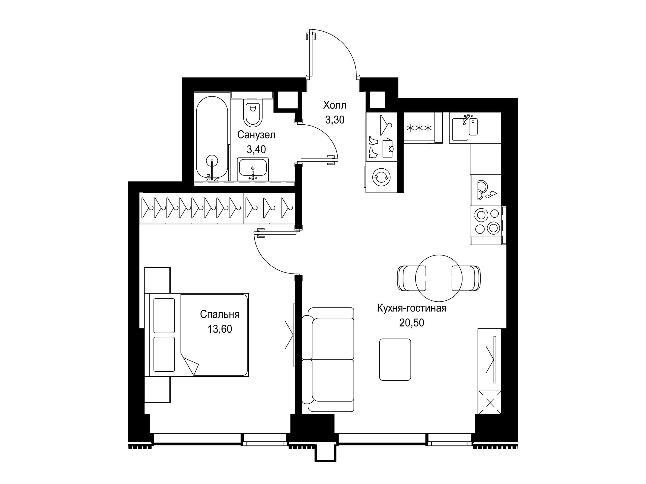 Планировка: 1-комн. квартира 40.80 м² в новостройке Ситидзен