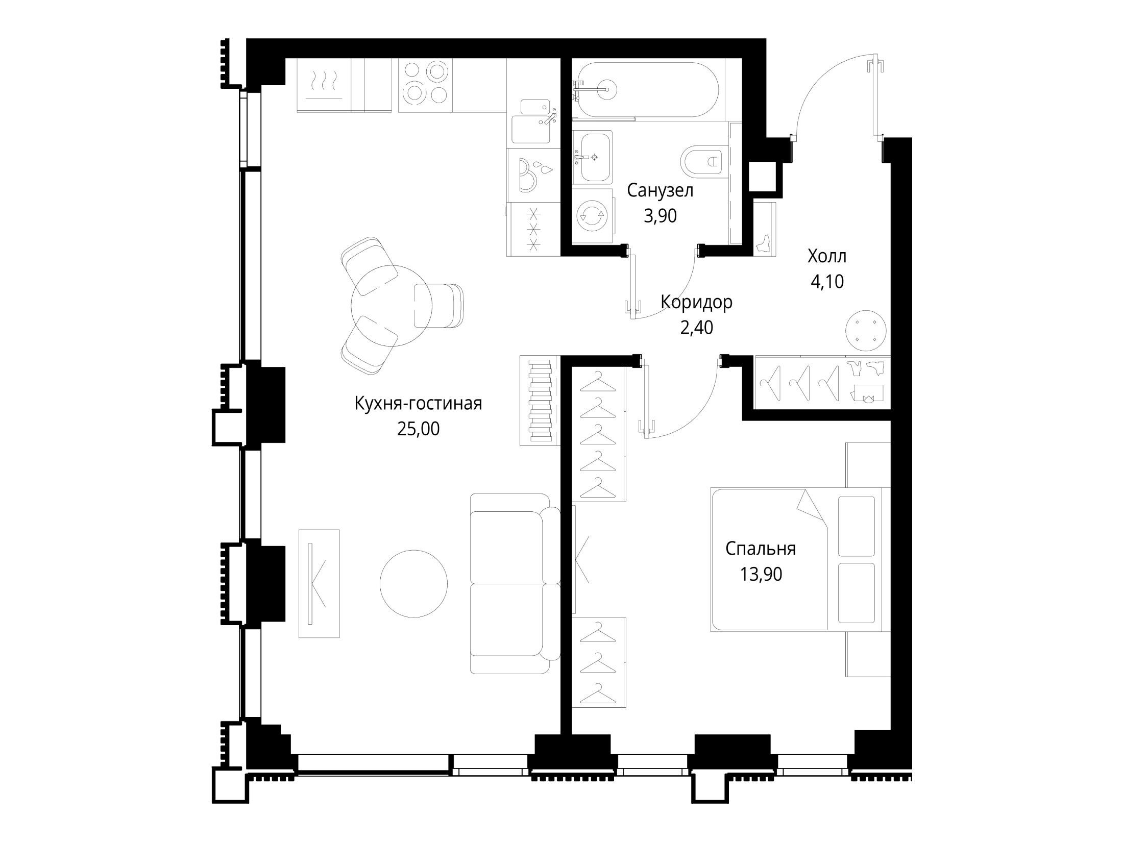 Планировка: 1-комн. квартира 49.30 м² в новостройке Ситидзен