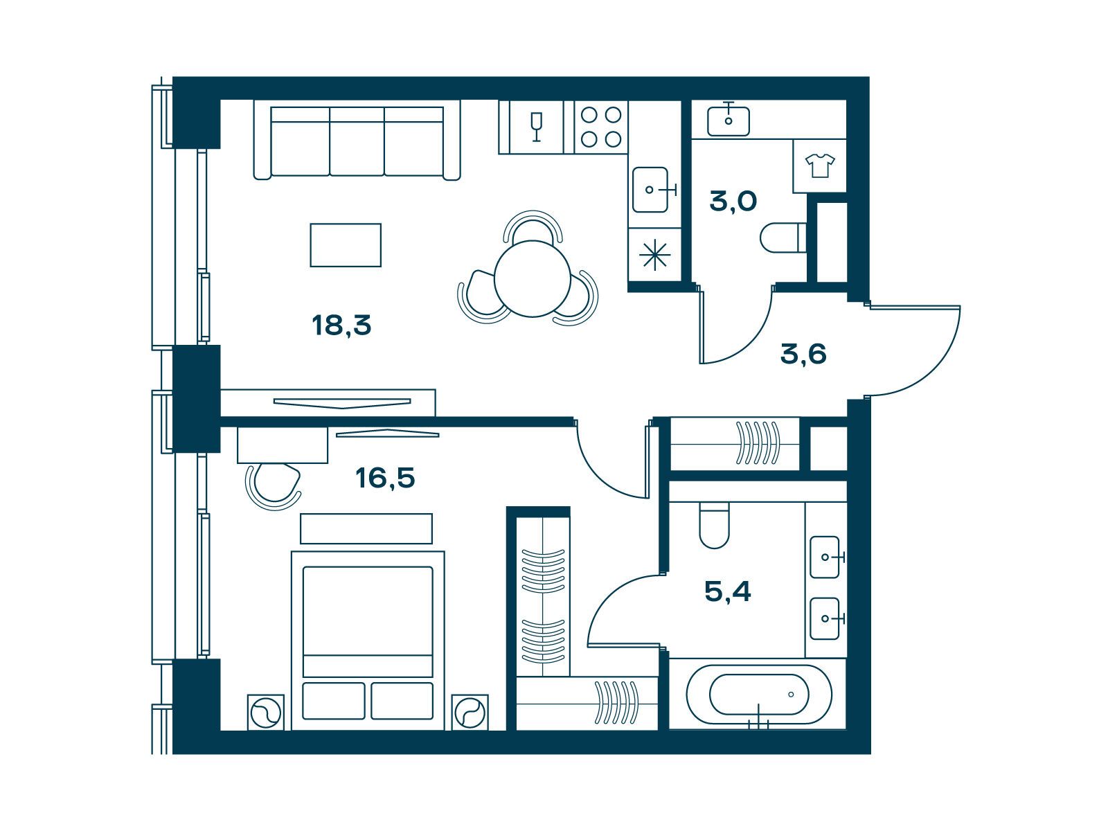 Планировка: 1-комн. квартира 47.80 м² в новостройке Соул