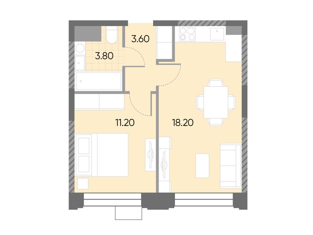 Планировка: 1-комн. квартира 36.80 м² в новостройке ЖК Вейв
