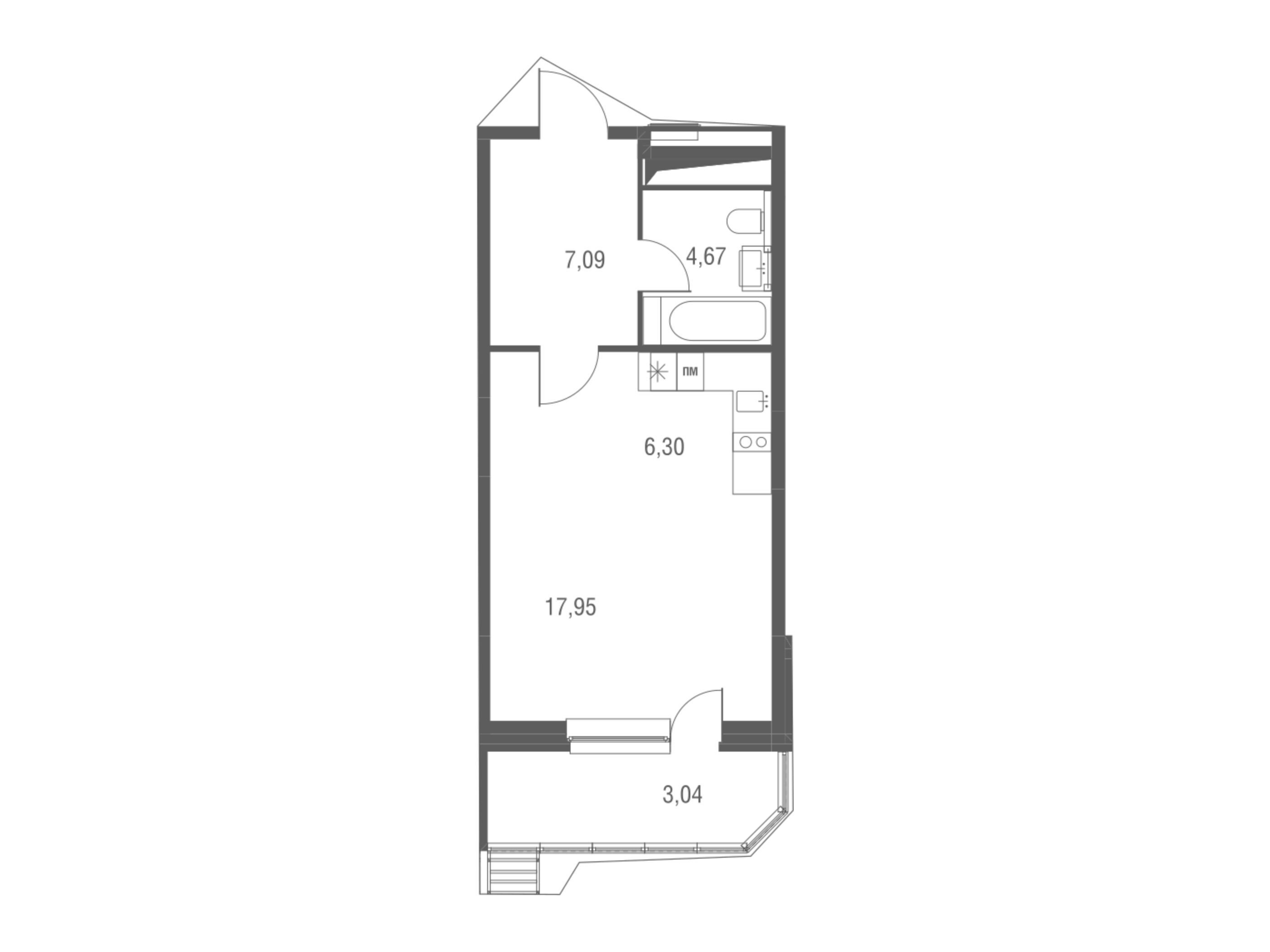 Планировка: Студия 39.20 м² в новостройке Одинбург