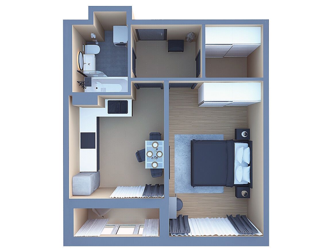 Планировка: 1-комн. квартира 37.00 м² в новостройке Этала