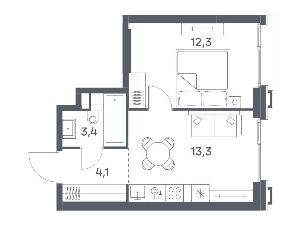 Планировка: 1-комн. квартира 33.10 м² в новостройке ЖК Портленд. Дом на берегу