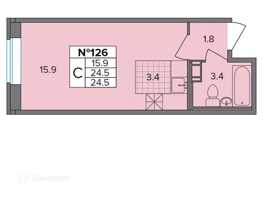 Планировка: Студия 24.50 м² в новостройке Капральский