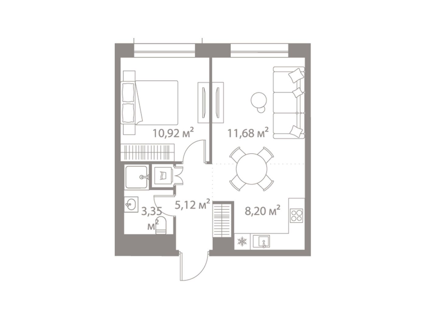 Планировка: 1-комн. квартира 39.27 м² в новостройке Лайф Варшавская
