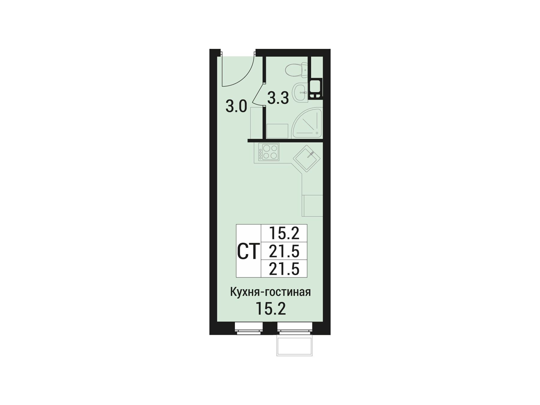 Планировка: Студия 21.50 м² в новостройке Дом в Малаховке