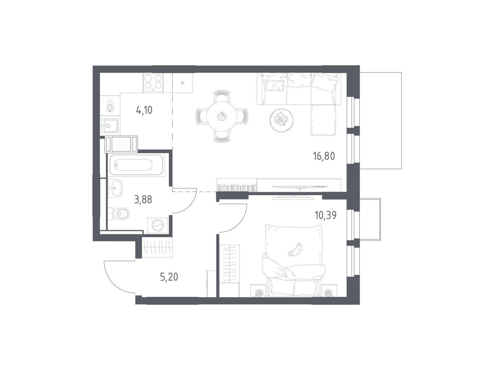 Планировка: 1-комн. квартира 40.37 м² в новостройке Большое Путилково