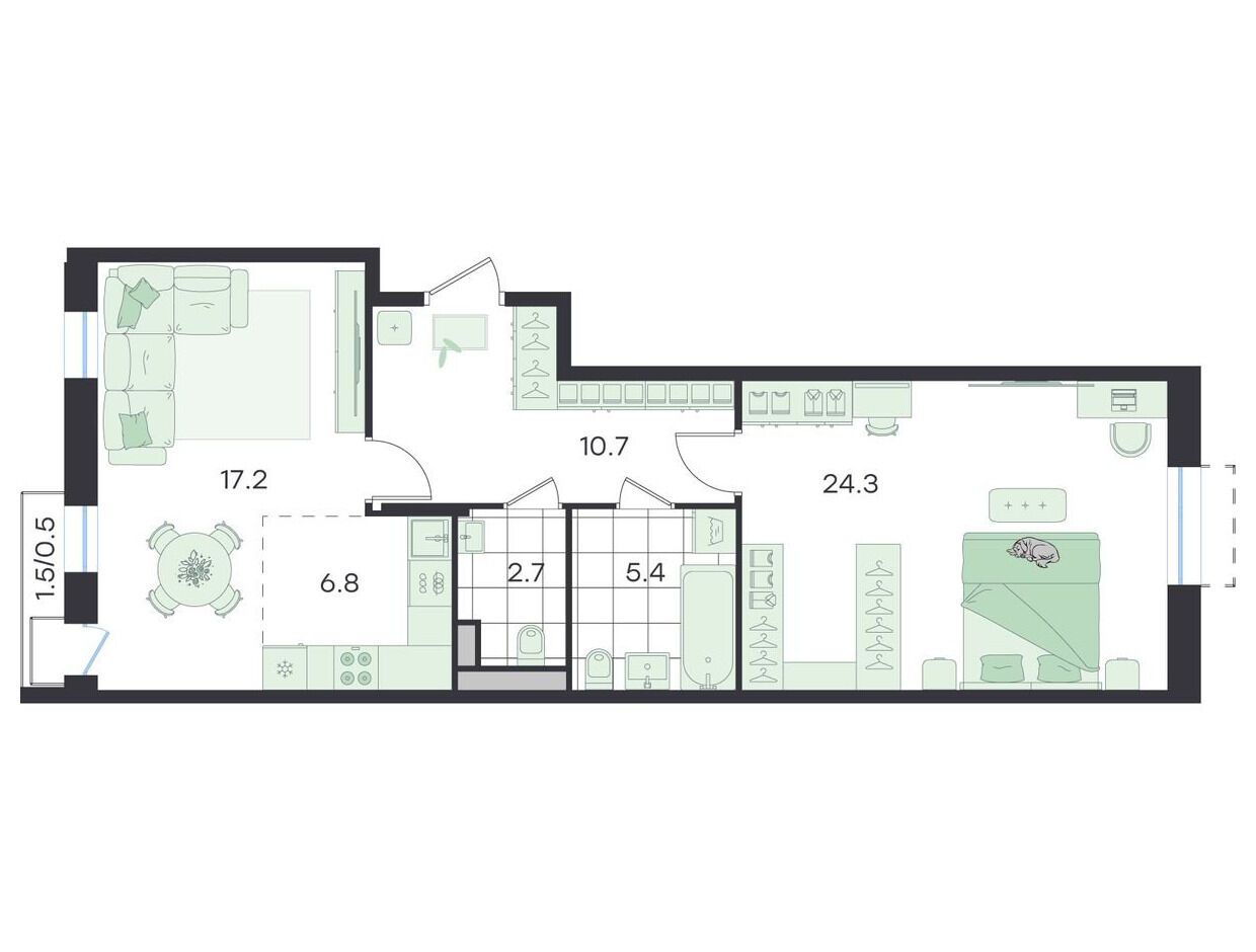 Планировка: 3-комн. квартира 67.50 м² в новостройке Джи Три Театральный