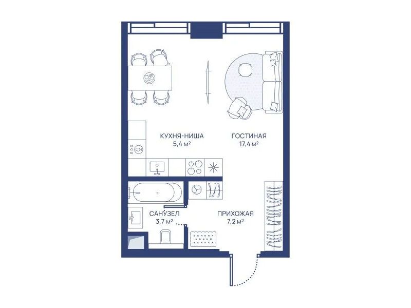 Планировка: Студия 33.70 м² в новостройке Свет