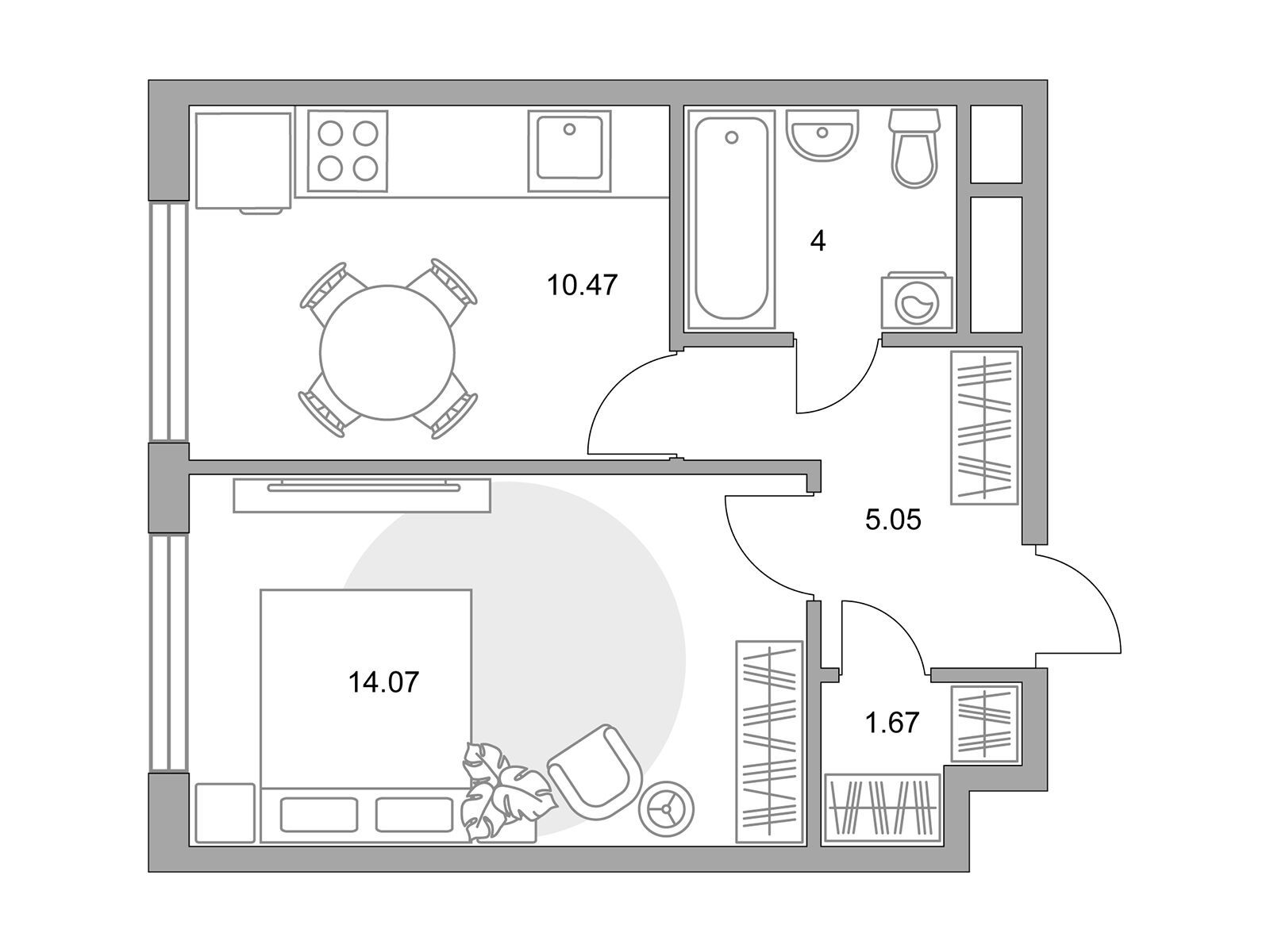 Планировка: 1-комн. квартира 35.26 м² в новостройке Притяжение Сити