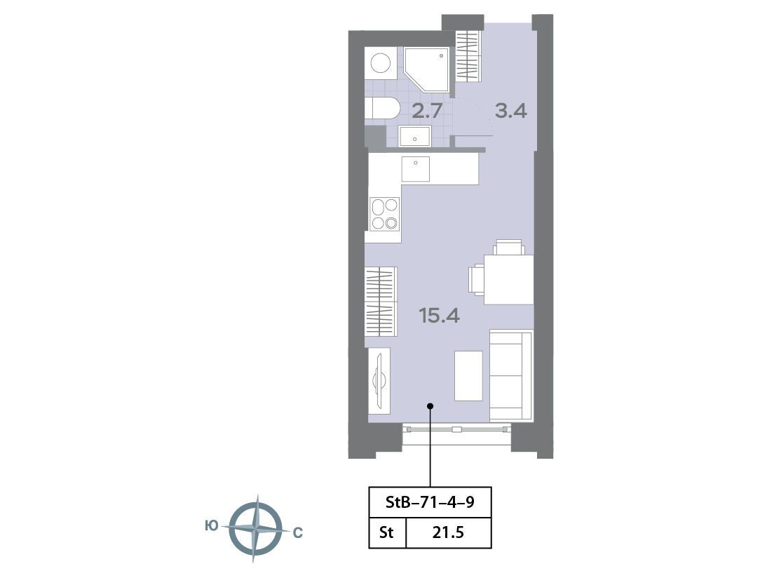 Планировка: Студия 21.50 м² в новостройке Дмитровское Небо
