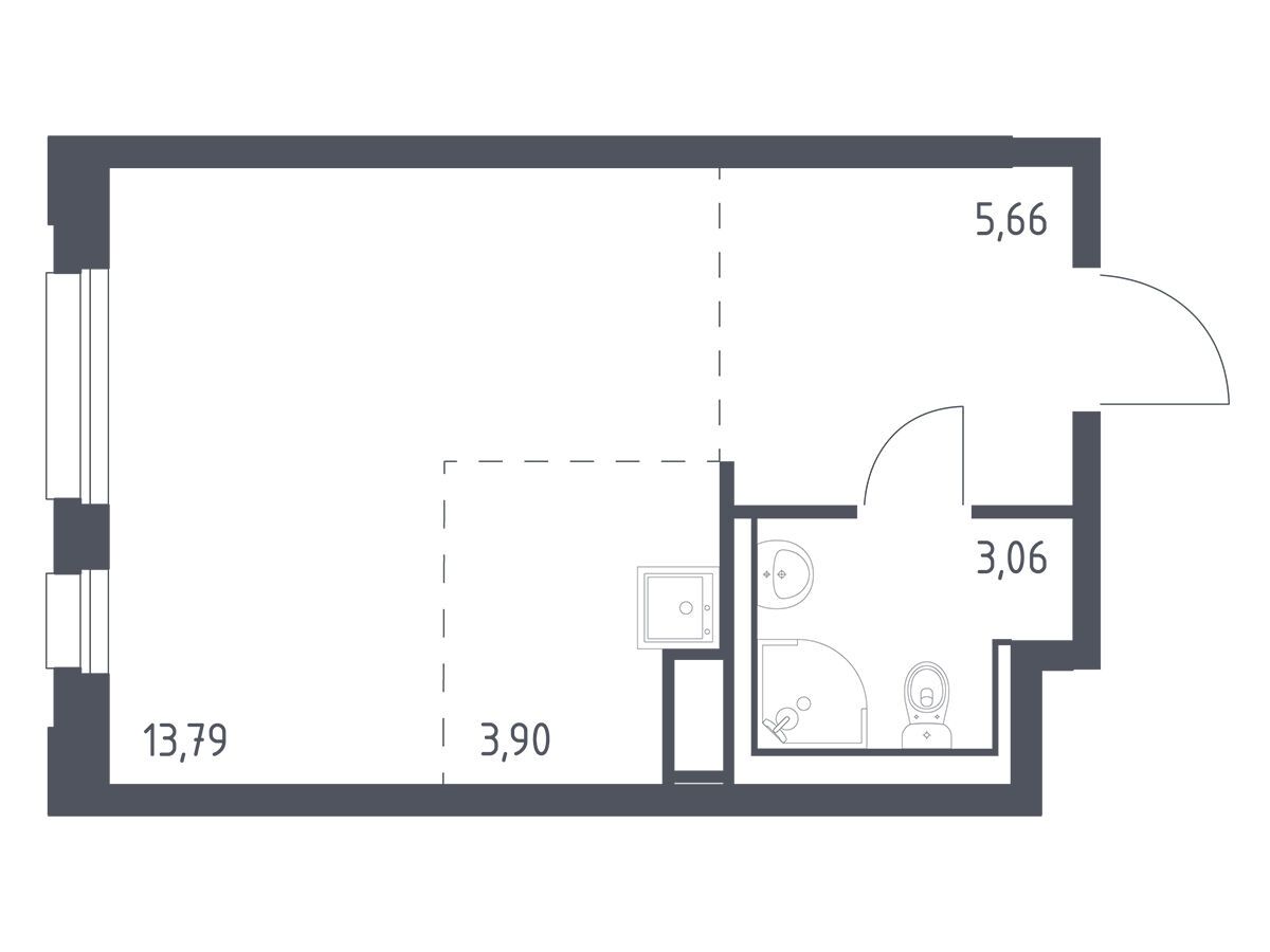 Планировка: Студия 26.41 м² в новостройке Новые Лаврики