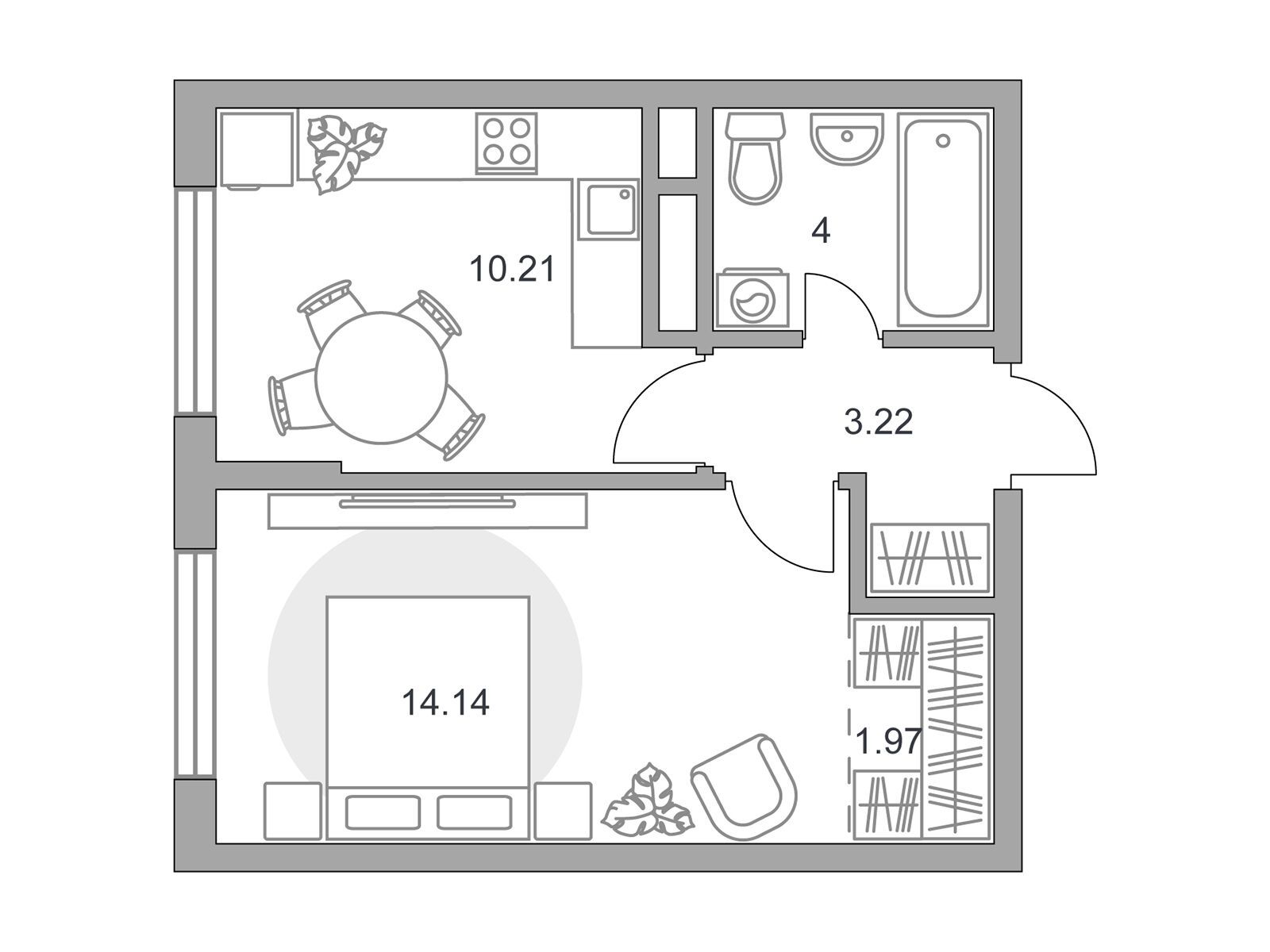 Планировка: 1-комн. квартира 33.54 м² в новостройке Новая Алексеевская роща
