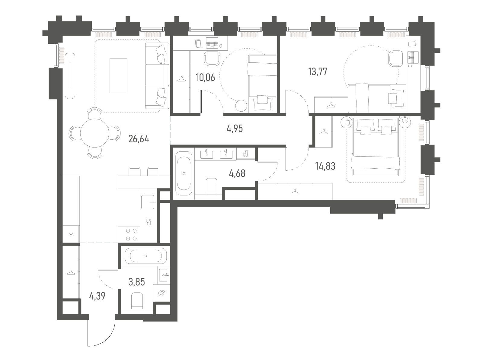 Планировка: 3-комн. квартира 83.17 м² в новостройке Индиво