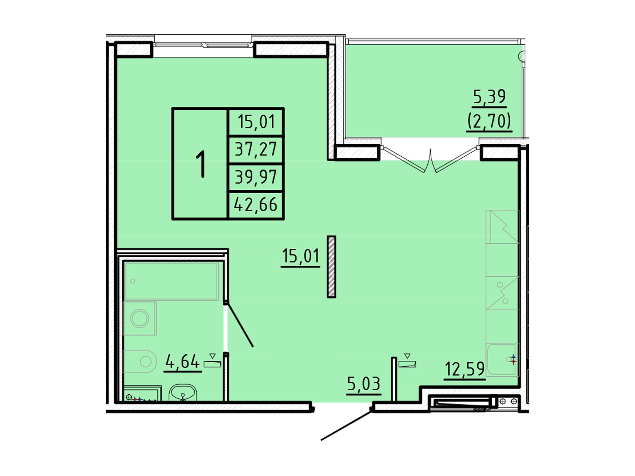 Планировка: 1-комн. квартира 37.27 м² в новостройке Образцовый квартал 16