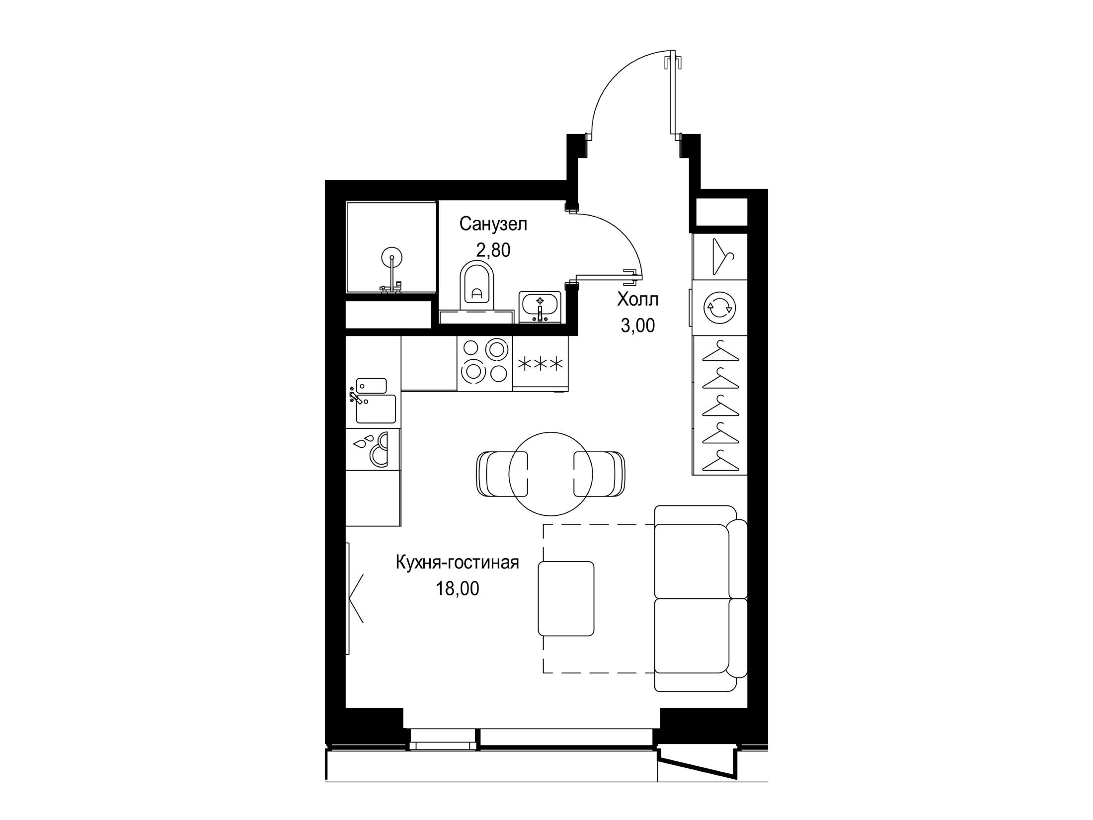 Планировка: Студия 23.80 м² в новостройке Ситидзен