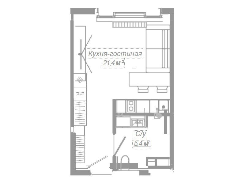 Планировка: Студия 26.80 м² в новостройке Культ