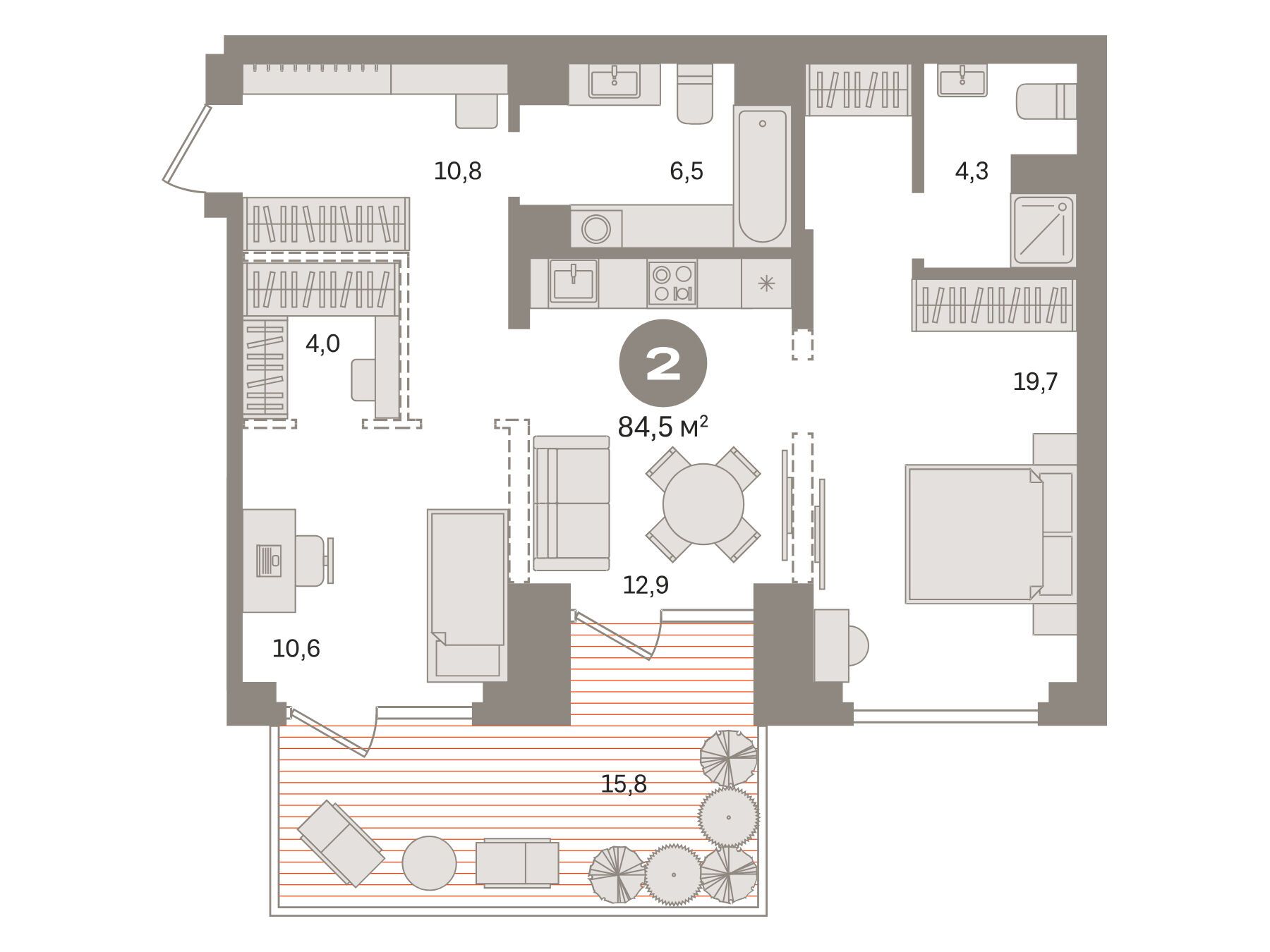 Планировка: 2-комн. квартира 84.50 м² в новостройке Первый квартал