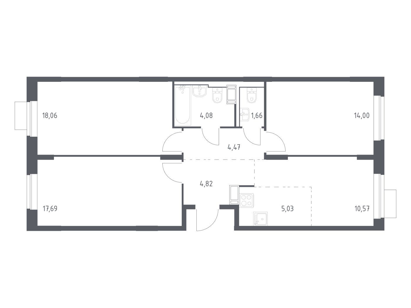 Планировка: 3-комн. квартира 80.38 м² в новостройке ЖК Пятницкие Луга