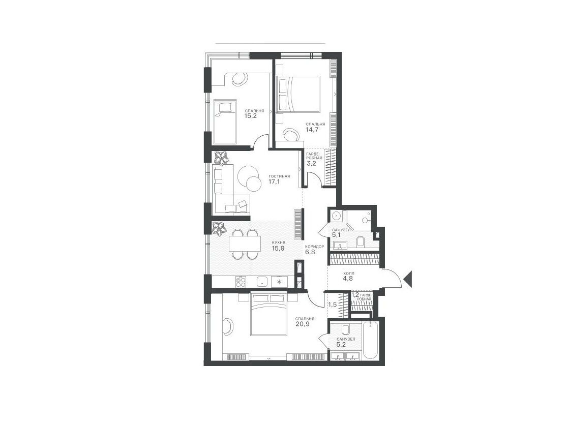 Планировка: 4-комн. квартира 111.60 м² в новостройке Крылатская 33