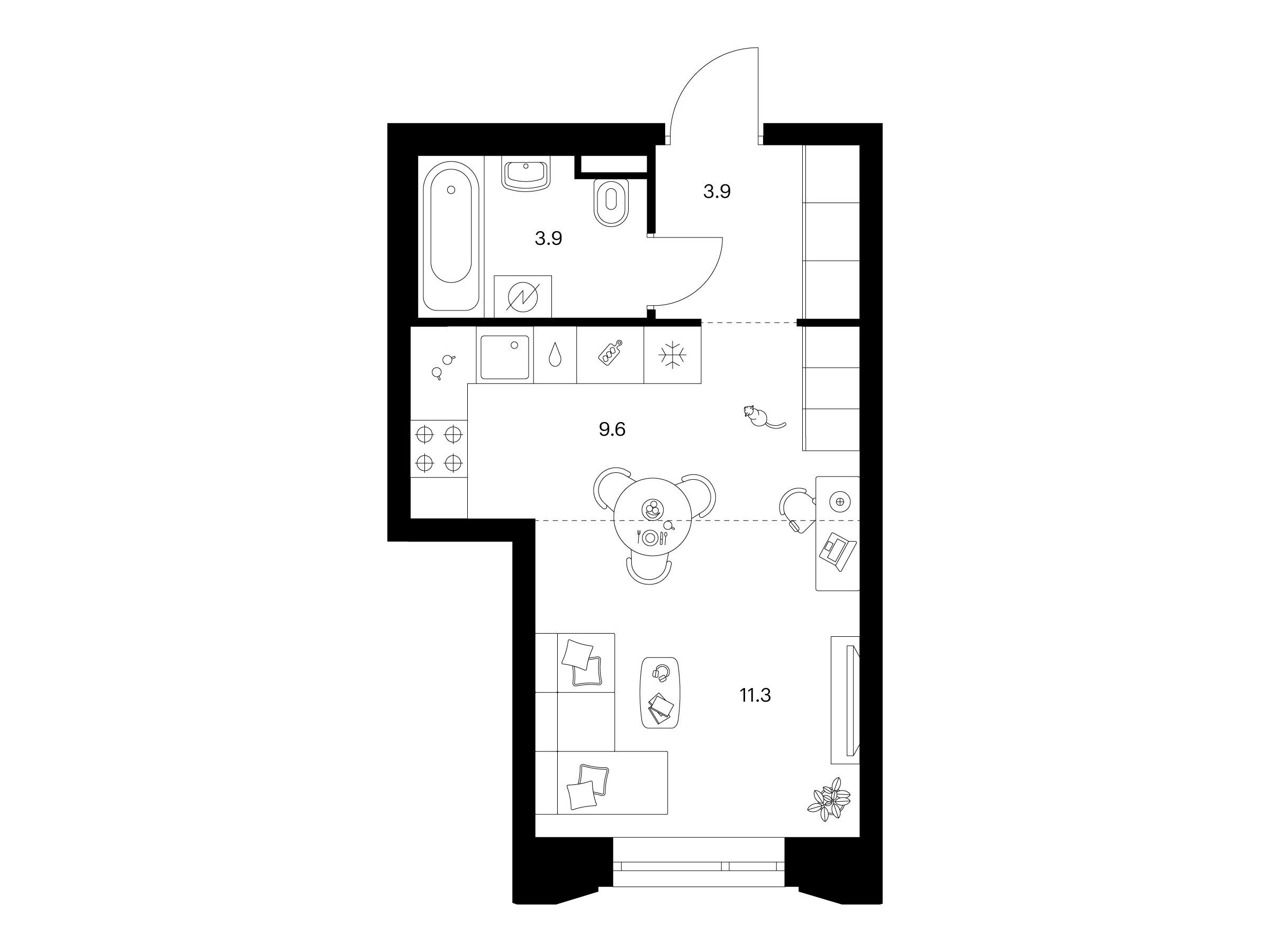 Планировка: Студия 28.70 м² в новостройке Саларьево парк