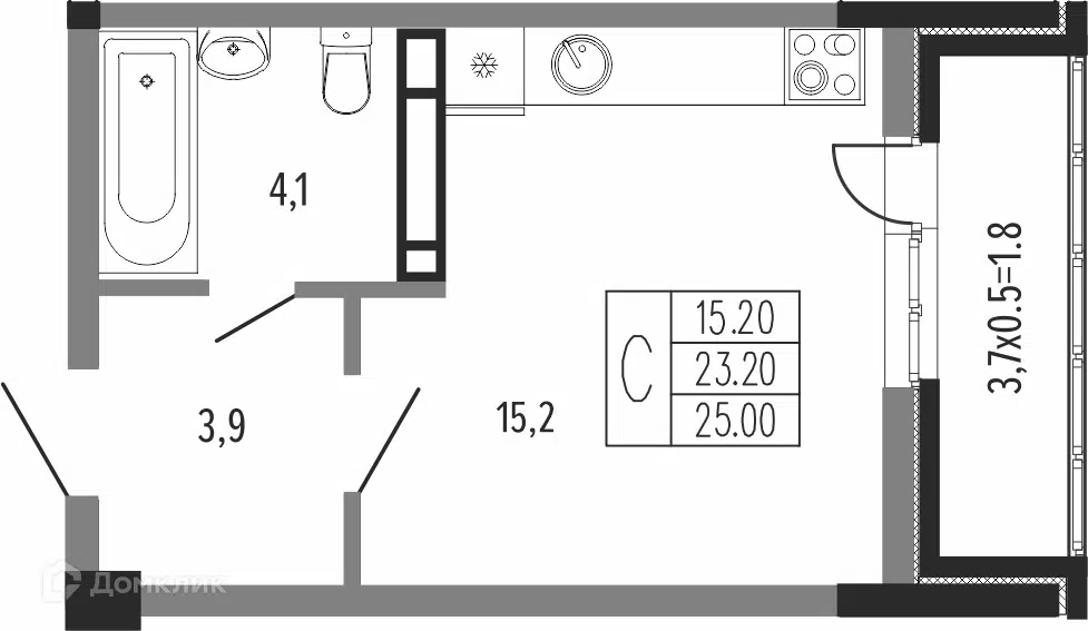 Планировка: Студия 25.90 м² в новостройке Екатерининский парк