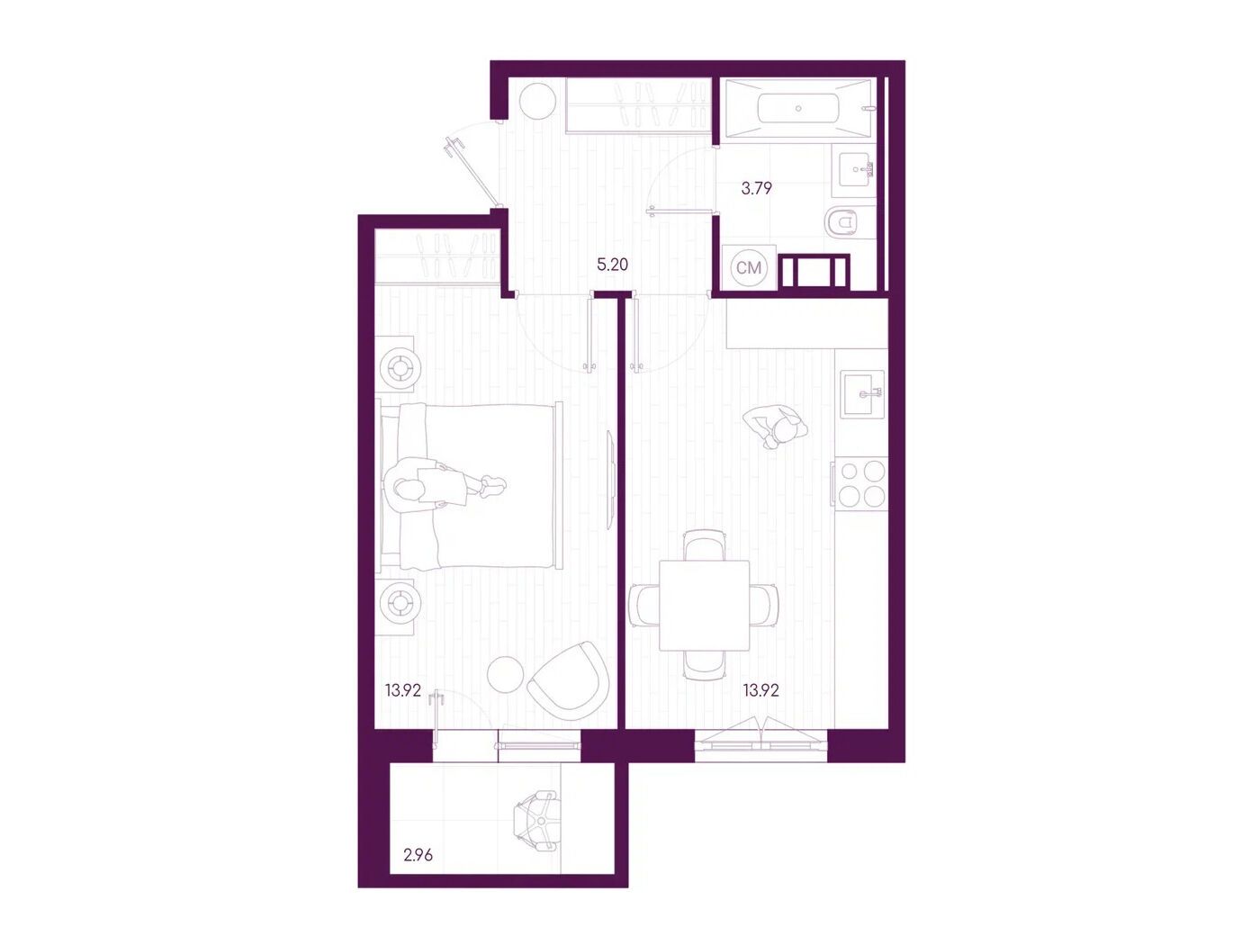 Планировка: 1-комн. квартира 37.74 м² в новостройке Дубровка.Парк