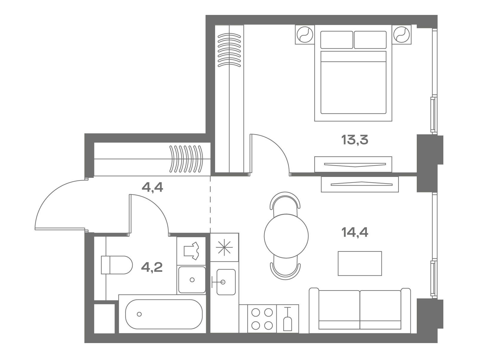 Планировка: 1-комн. квартира 36.30 м² в новостройке Соул