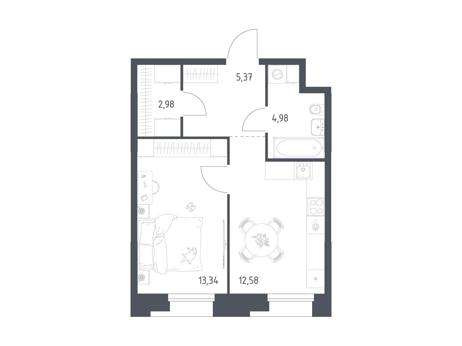 Планировка: 1-комн. квартира 39.25 м² в новостройке Тропарево Парк