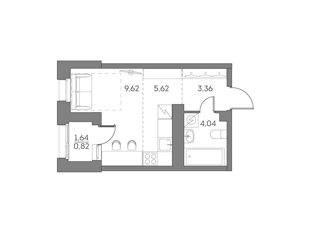 Планировка: Студия 23.46 м² в новостройке Аквилон Бисайд 2.0