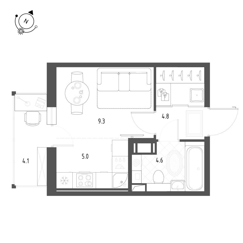 Планировка: Студия 25.20 м² в новостройке Монография