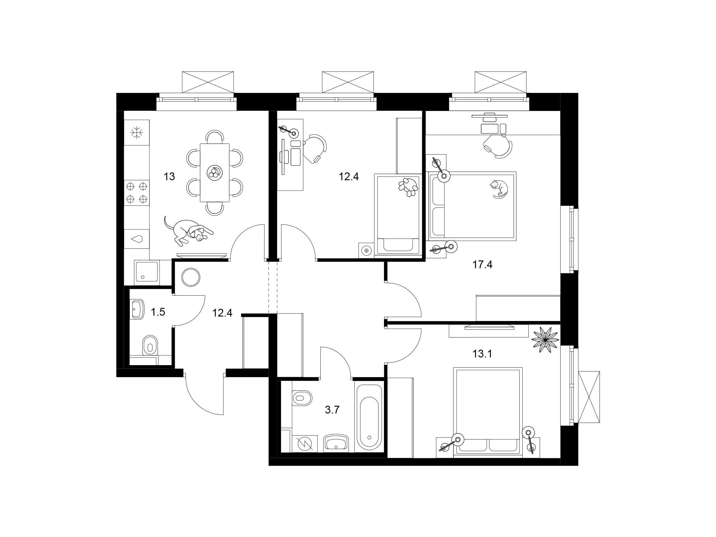 Планировка: 3-комн. квартира 73.50 м² в новостройке ЖК Люблинский парк