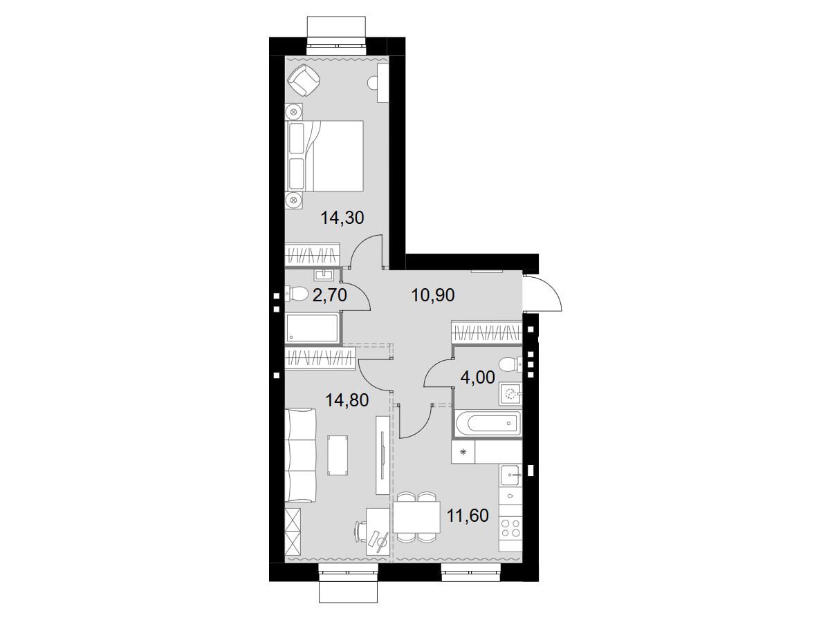 Планировка: 2-комн. квартира 58.30 м² в новостройке Апрелевка Клаб