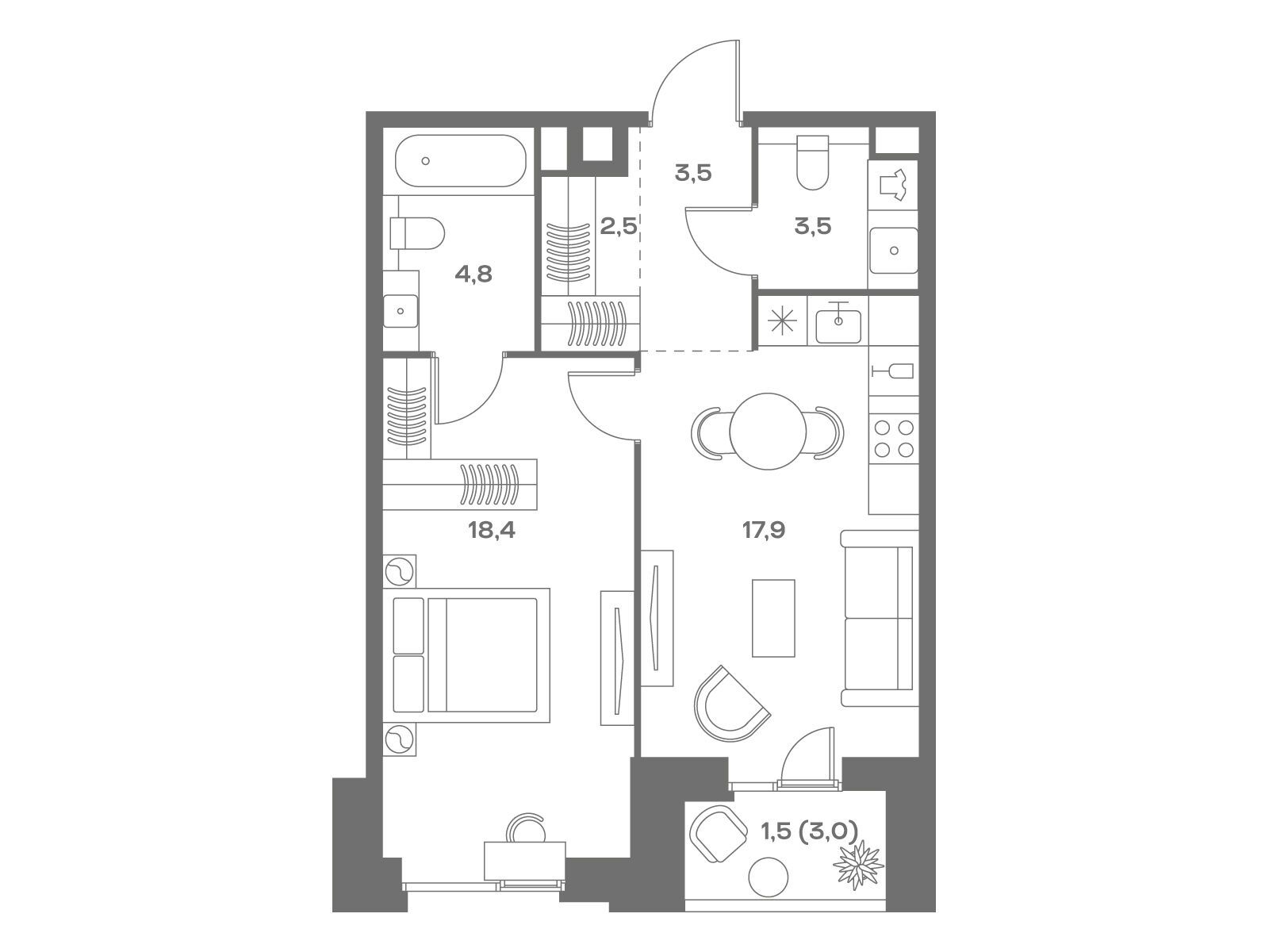 Планировка: 1-комн. квартира 52.10 м² в новостройке ЖК Соул