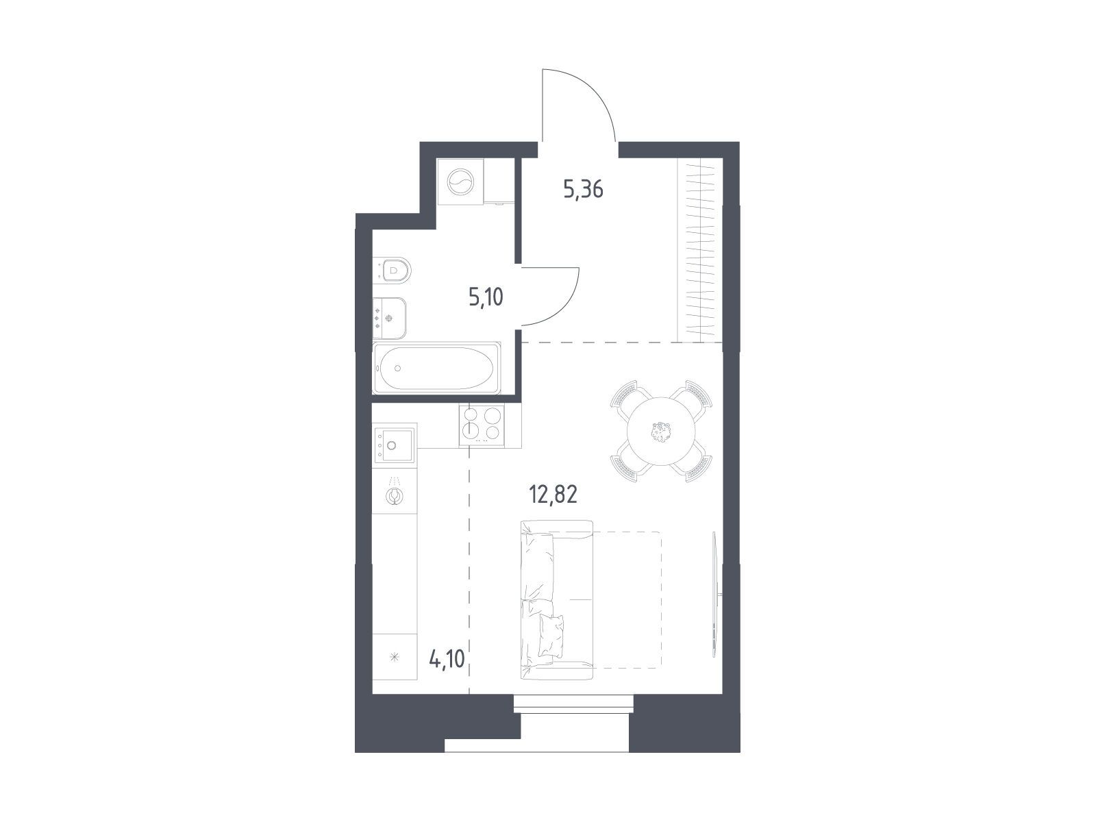 Планировка: Студия 27.38 м² в новостройке Тропарево Парк