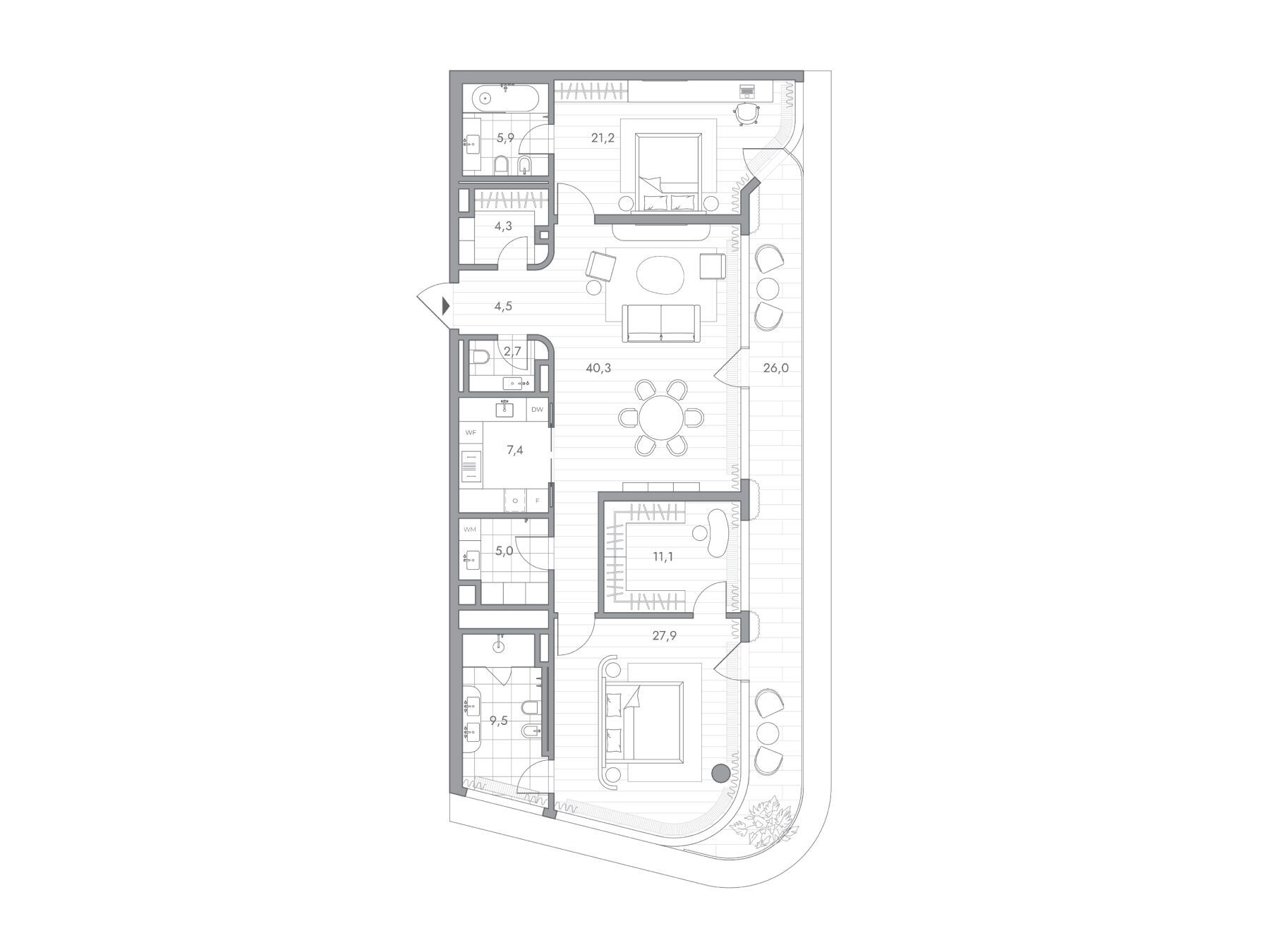 Планировка: 2-комн. квартира 147.60 м² в новостройке Фантом