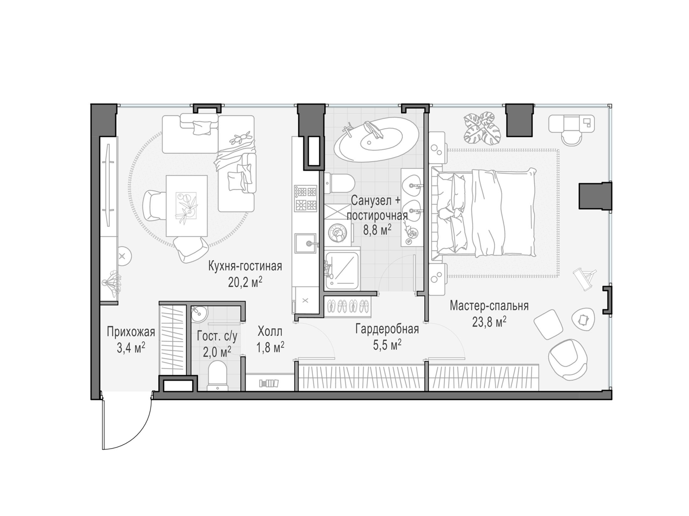 Планировка: 1-комн. квартира 65.50 м² в новостройке Лайф тайм