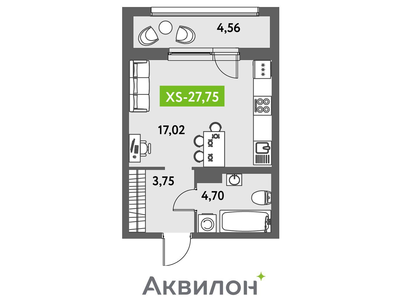 Планировка: Студия 28.90 м² в новостройке Аквилон Лив